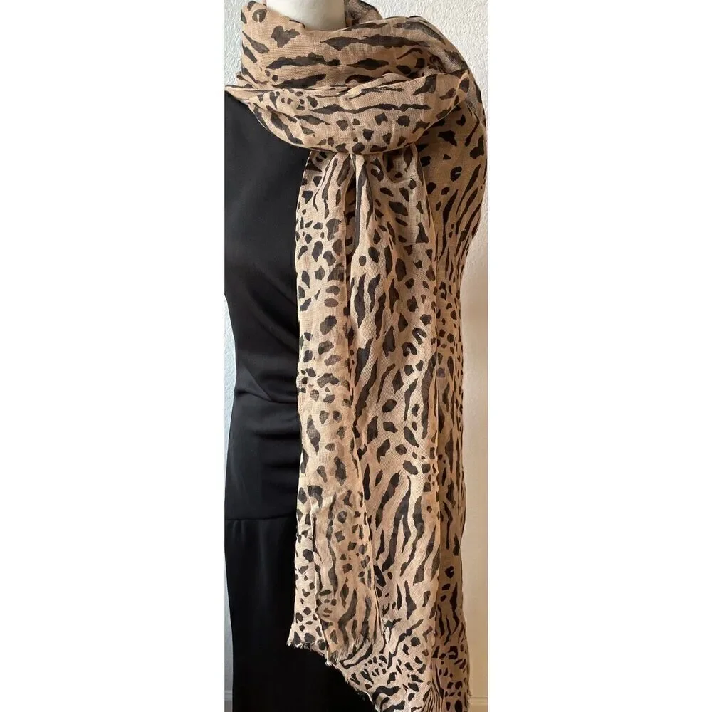 New Madewell Long Animal Print Scarf Sarong Cotton Linen